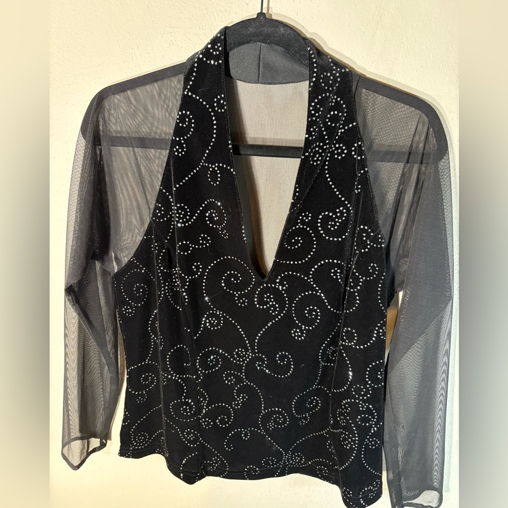 J.R. Nites by Caliendo Velvet Rhinestone Sheer Top Size 14 - Picture 1 of 6